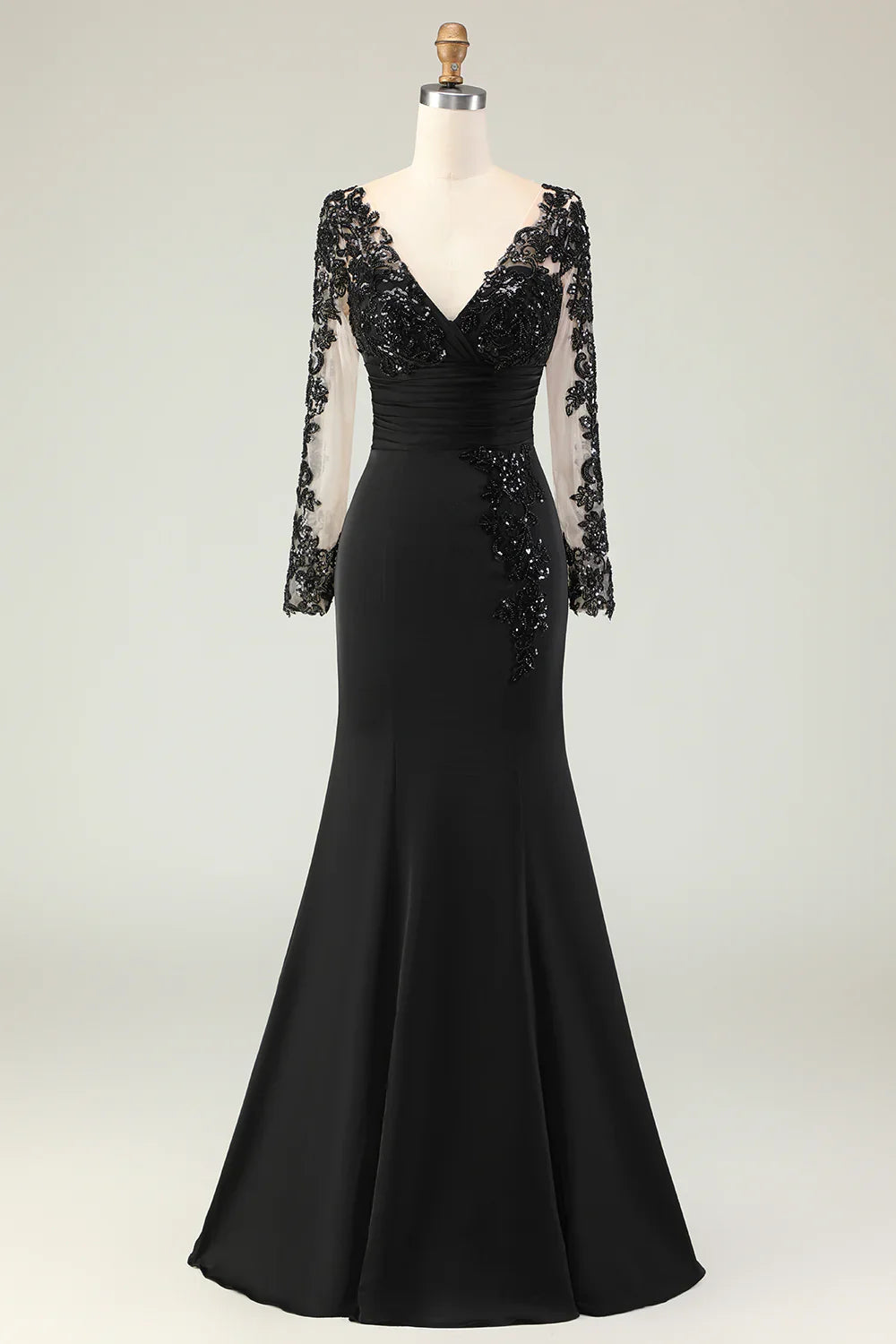 Mermaid V-Neck Long Prom Dress with Lace Appliques