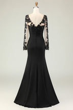 Mermaid V-Neck Long Prom Dress with Lace Appliques