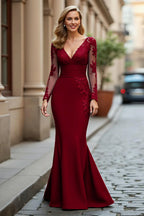 Mermaid V-Neck Long Prom Dress with Lace Appliques