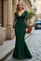 Mermaid V-Neck Long Prom Dress with Lace Appliques
