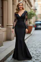 Mermaid V-Neck Long Prom Dress with Lace Appliques