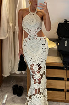 Halter Knit Backless Cutout Maxi Dress