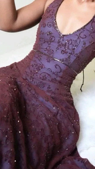 Lace Halter Prom Dresses Long Evening Party Dress