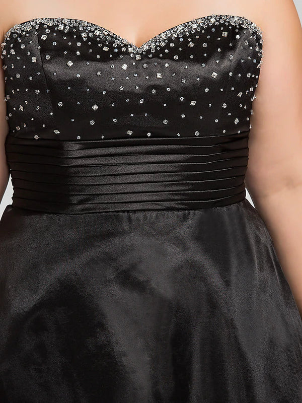 Elegante vestido de noche acampanado sin mangas con escote corazón de organza plisado con cuentas