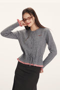 Panel-Design Waist-Cinched Slim Knit Cardigan