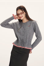 Panel-Design Waist-Cinched Slim Knit Cardigan