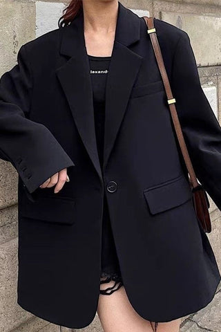 Oversize-Blazer mit einem Knopf und Taschen 