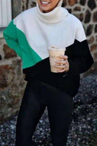 Suéteres de cuello alto con patchwork y bloques de color para trabajo informal (4 colores) 