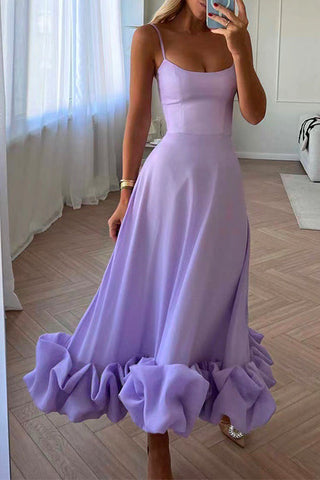 Vestido de fiesta largo de tirantes finos con volantes y cintura alta de Meridress