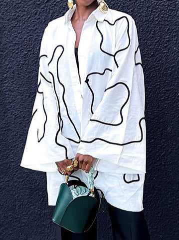 Blusas y camisas de manga larga sueltas con botones y estampados con solapa 