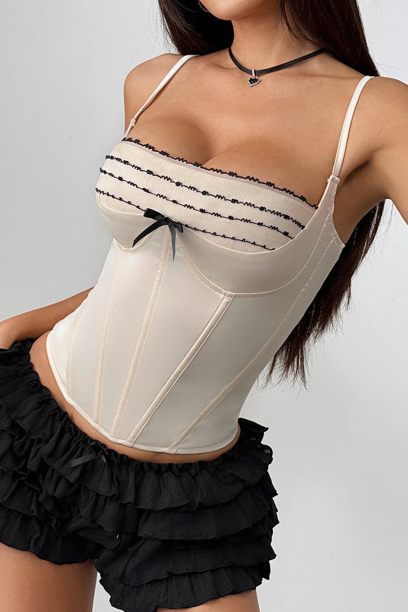 Ribbon Tie Lace Trim Corset Cami Top