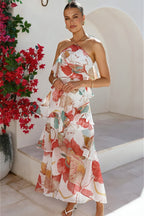 Tiered Ruffle Chiffon Print Maxi Dress