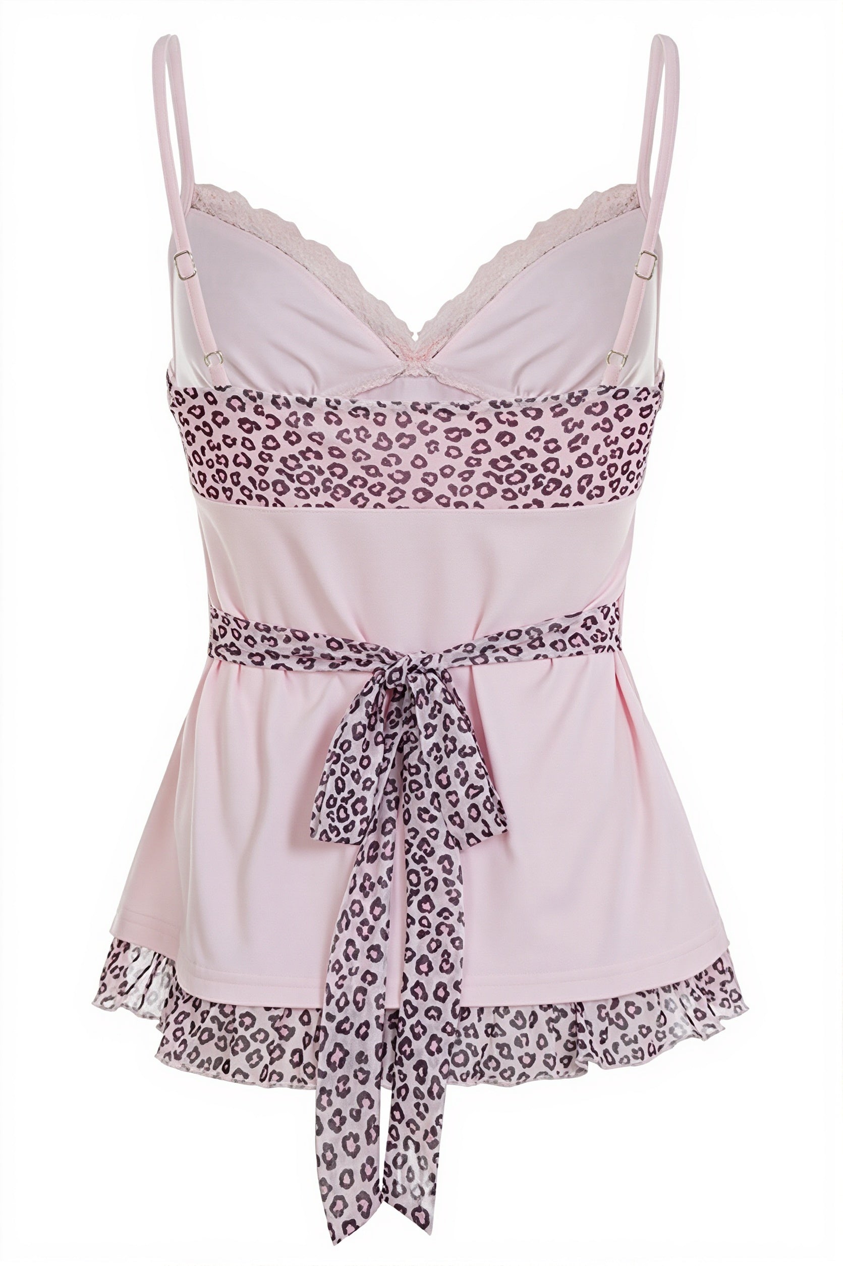 Pink Leopard Mesh Splice Tie Cami Top