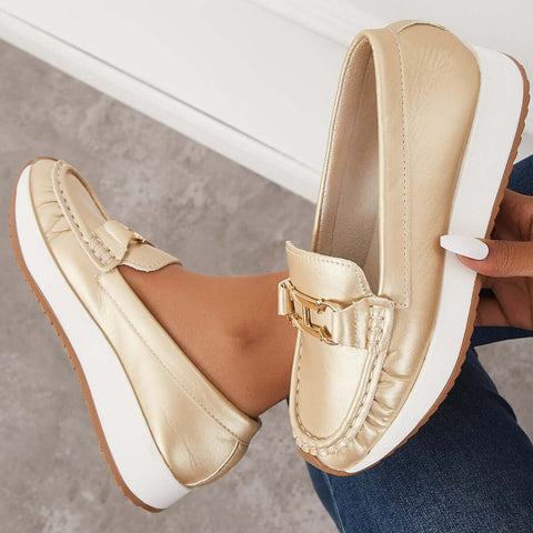 Mocasines de plataforma cómodos e informales, zapatos náuticos planos sin cordones 