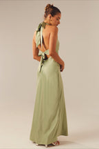 Elegant Solid V Neck Slim Maxi Dress