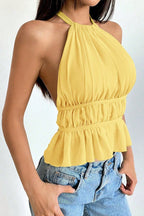 Chiffon Ruched Halter Tie Back Chic Tank Top