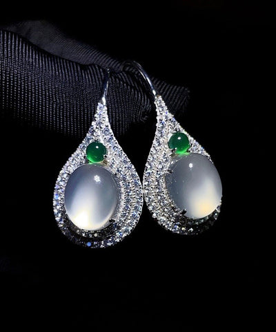 Pendientes de plata de ley con incrustaciones de jade y circonita para mujer 