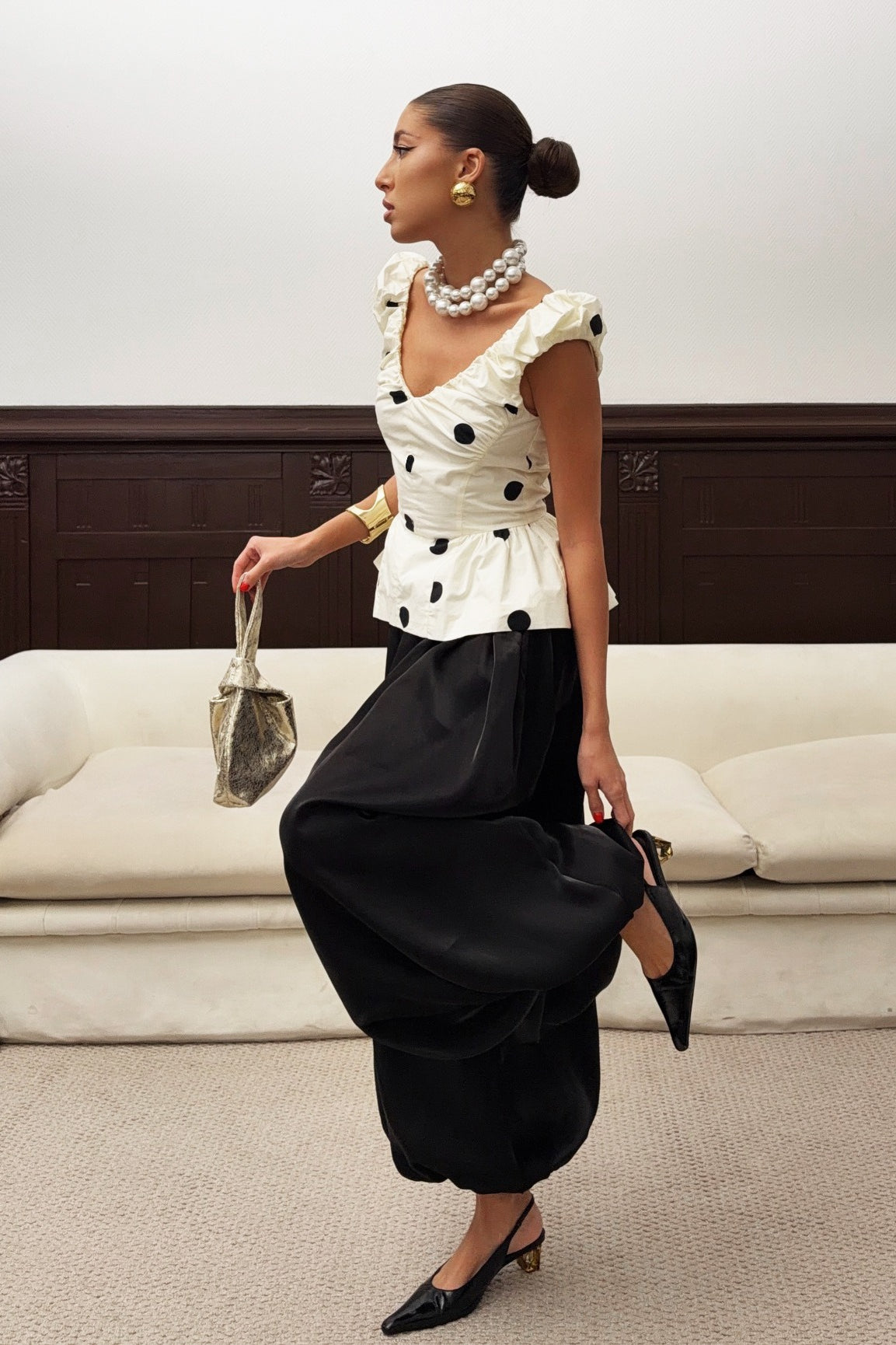 Elegant Ruffled Polka Dot Blouse