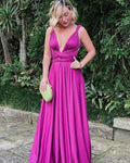 Sexy  V-neck A-line Ruched Long Prom Dress