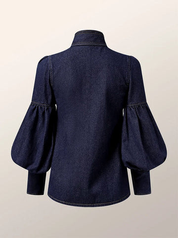 Lange Ärmel, Puffärmel, Schleifenverzierung, geknöpft, Schlitz, gebunden, hoher Halsausschnitt, Blusen &amp; Hemden, Tops 