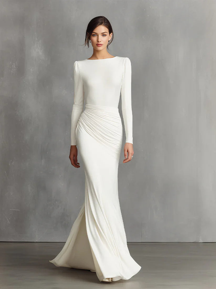 Elegant  Elegant Satin Ruched Mermaid Maxi Dress Prom Dress