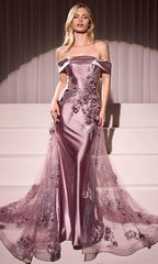 Sexy Floral Off-Shoulder Trumpet Backless Evening Dress