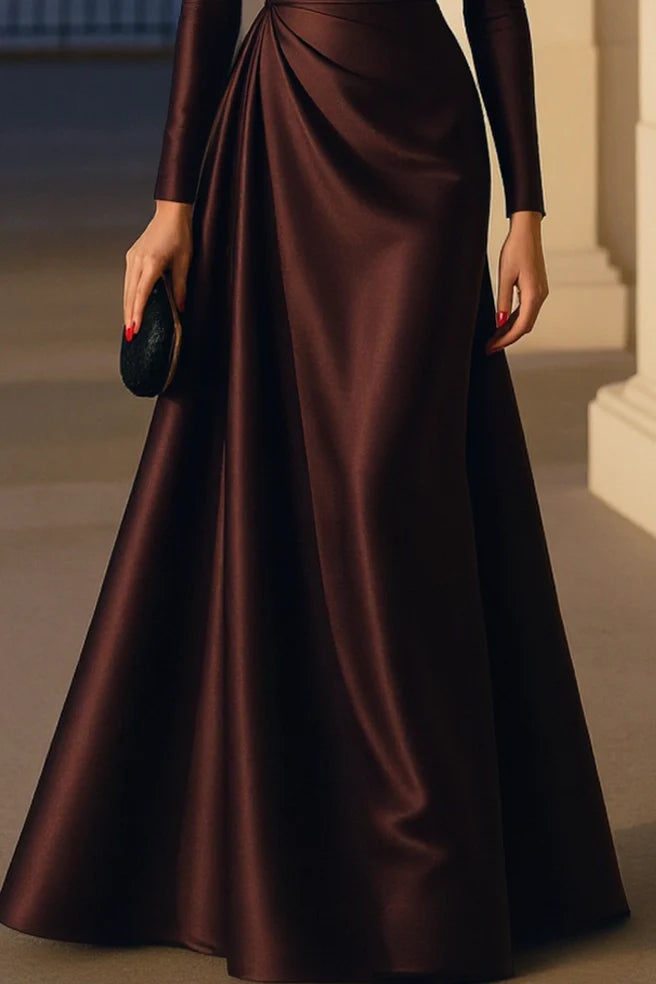Evening Formal  Dress Asymmetrical Neck Long Sleeve Maxi Gown