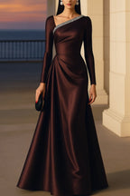 Evening Formal  Dress Asymmetrical Neck Long Sleeve Maxi Gown