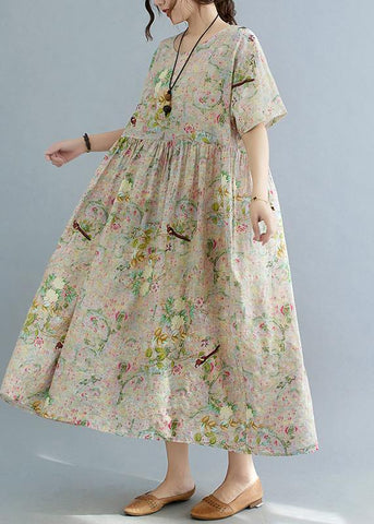 Chic Print O-Neck Summer Cotton Dress