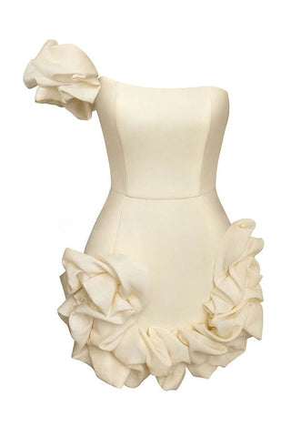 Vestido mini con hombros descubiertos y volantes en la parte inferior, encantador y elegante 