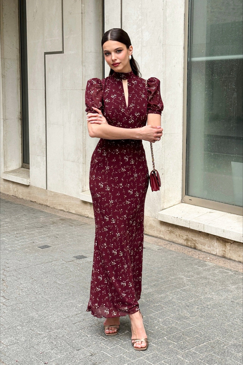 Elegant Floral Deep V Bodycon Maxi Dress