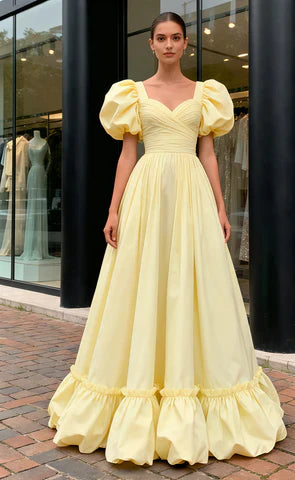 Schatz-Linie Satin Puffärmel Ballkleid