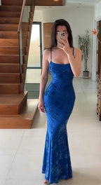 Vestido de noche largo de sirena sexy con tirantes finos para fiesta o graduación