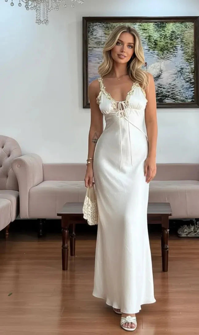 Vestido de Noche sin Mangas con Tirantes Finos, Espalda Descubierta y Largo