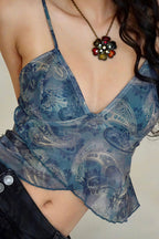 Mesh Print Backless Casual Cami Top