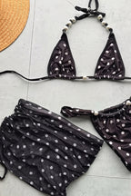 Polka Dot Mesh Three Piece Swim Set
