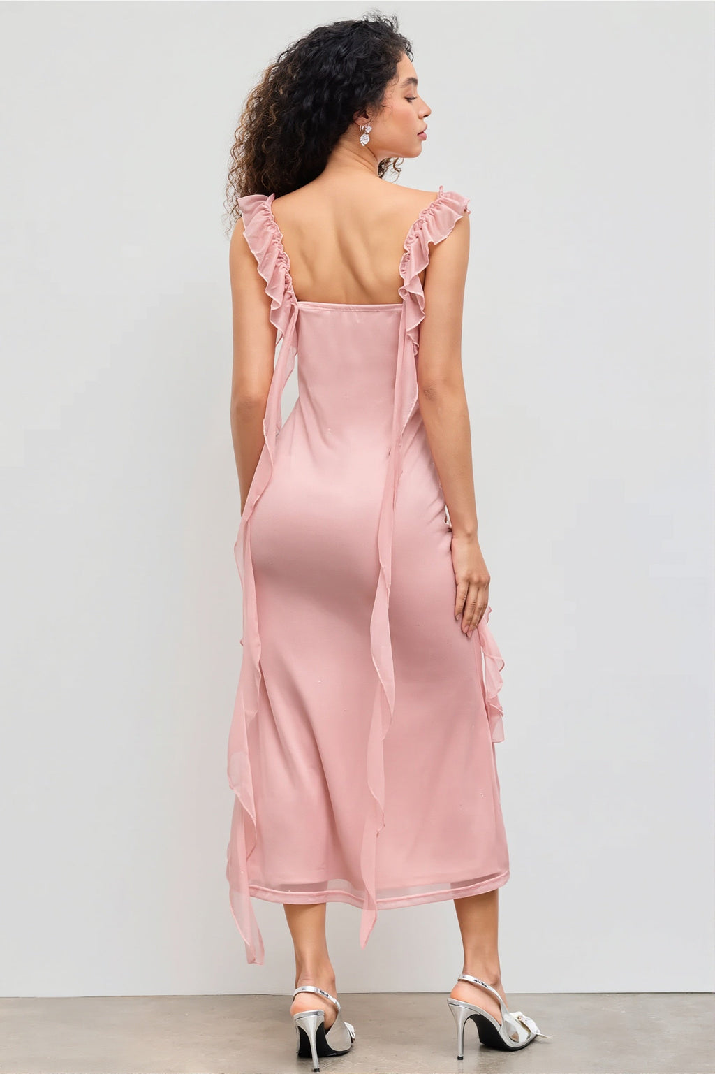 Shiny Flouncy Ribbon Elegant Maxi Dress