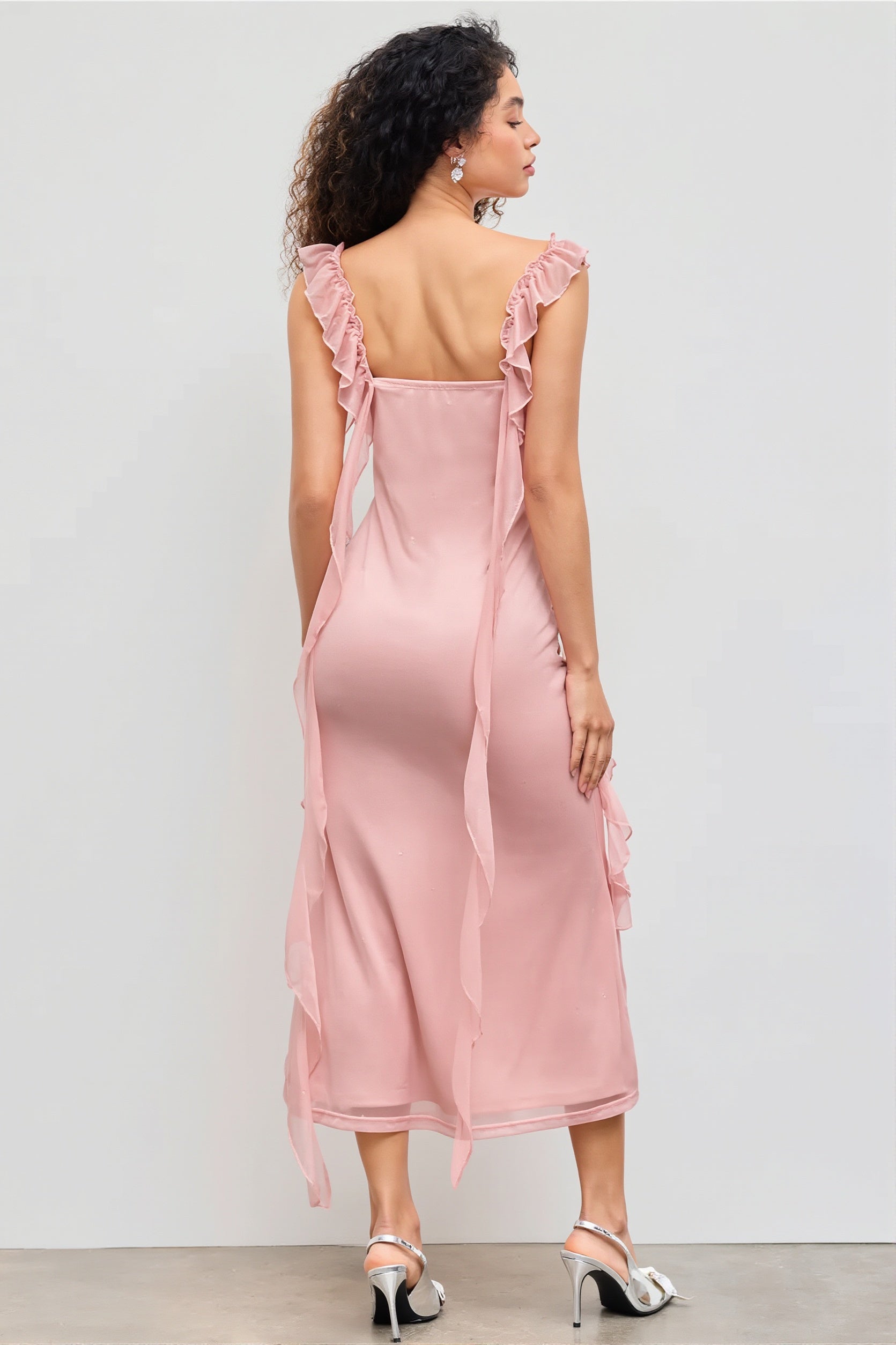 Shiny Flouncy Ribbon Elegant Maxi Dress
