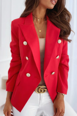 Elegant Solid Patchwork Buttons Turn-back Collar Outerwear(5 Colors)