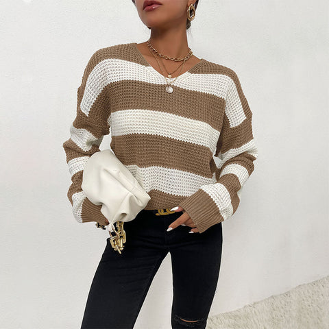 Gestreifter Pullover für Herbst und Winter: Dünnes, langärmliges Freizeitoberteil für Damen 
