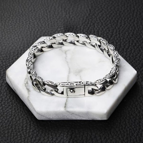 Sterling Silver Ivy Rimmed Curb Chain Bracelet
