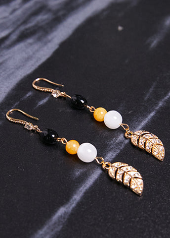 Pendientes colgantes de oro de 14 quilates con hojas de circonita de moda, nuevo estilo 2024 