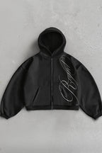 Stylish Letter Graphic Zip Up Hoodie