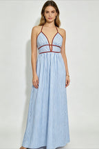 Slim Striped Halter Backless Beach Cami Maxi Dress
