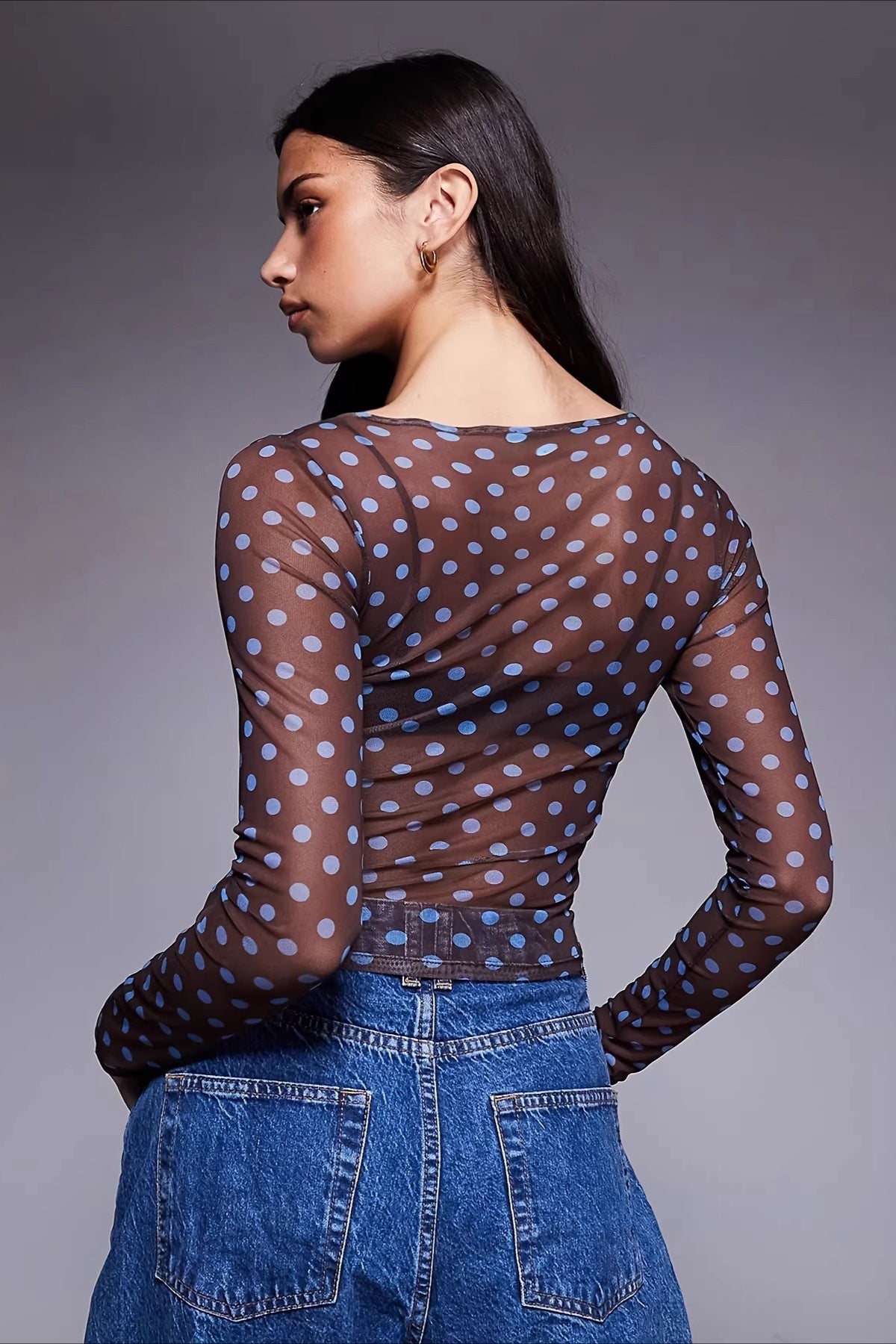 Polka Dot See Through Mesh Blouse