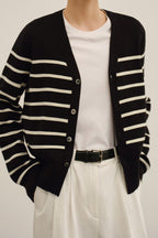 Knit Striped V Neck Colorblock Cardigan