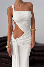 One Shoulder Ruched Backless Bodycon Maxi Dress