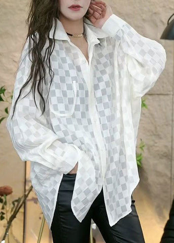 Blusas de algodón con botones y cuello Peter Pan de color café francés, manga larga 