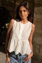 Cotton Embroidery Ruffle Hollow Blouse