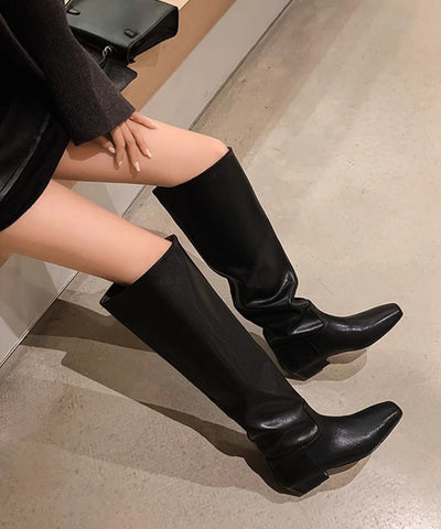 Schlichter Stil Chunky Boots Schwarzes Rindsleder 